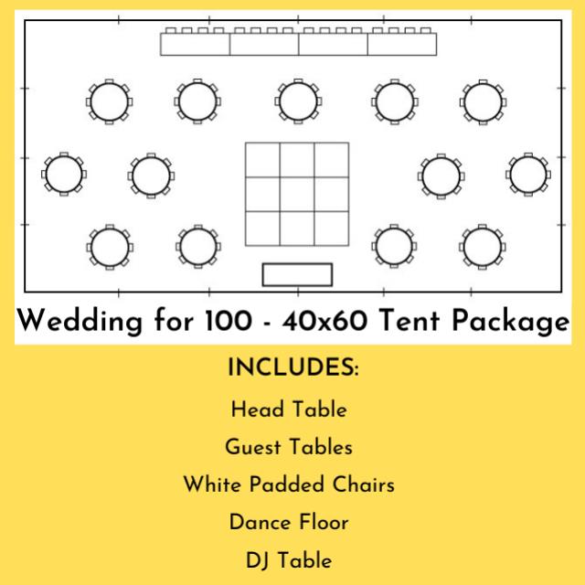 Rental store for tent for 100 guests and wedding party in Northeast Ohio
